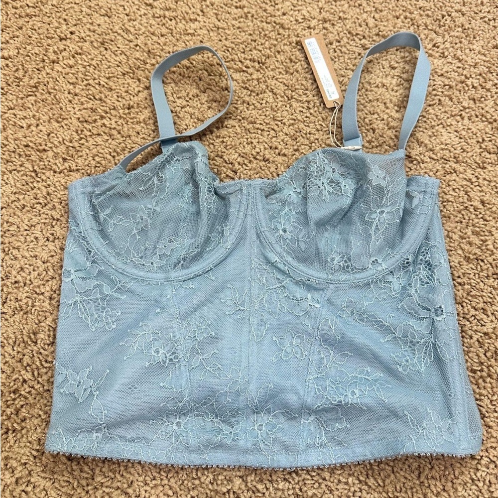 blue skims ultra fine lace corset NWT